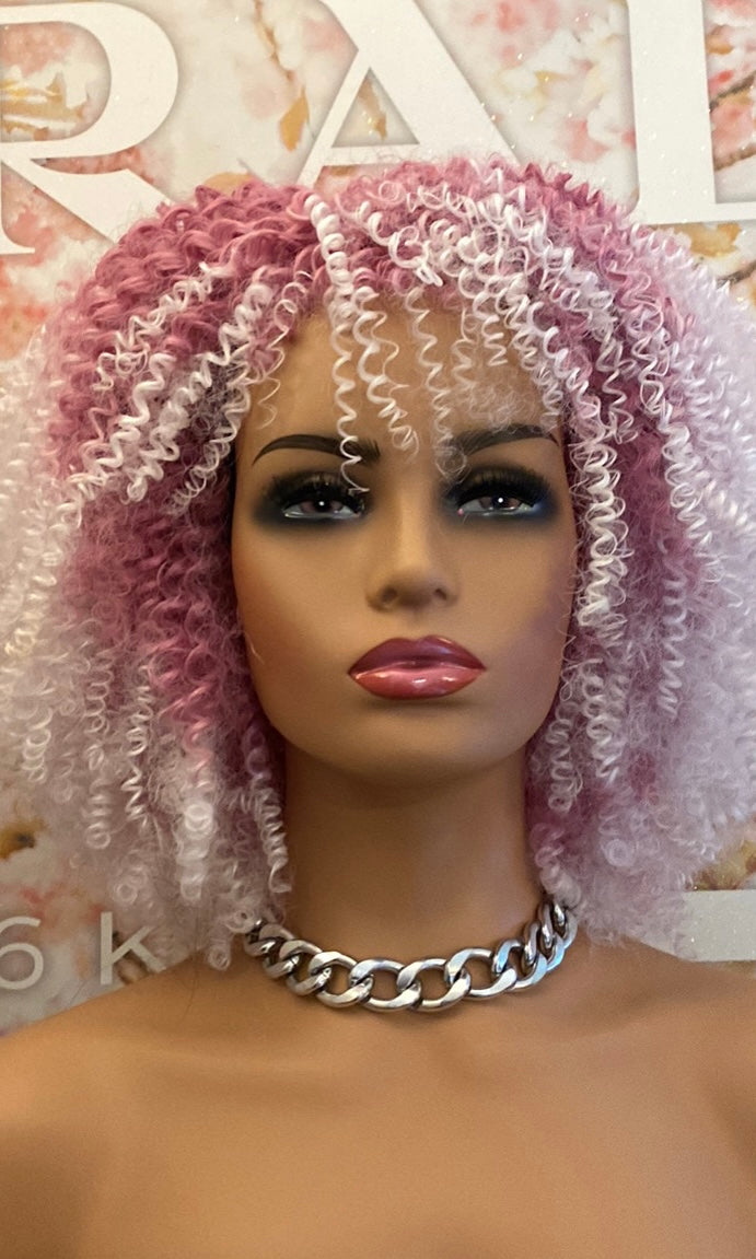 Pink curly kinky clearance wig