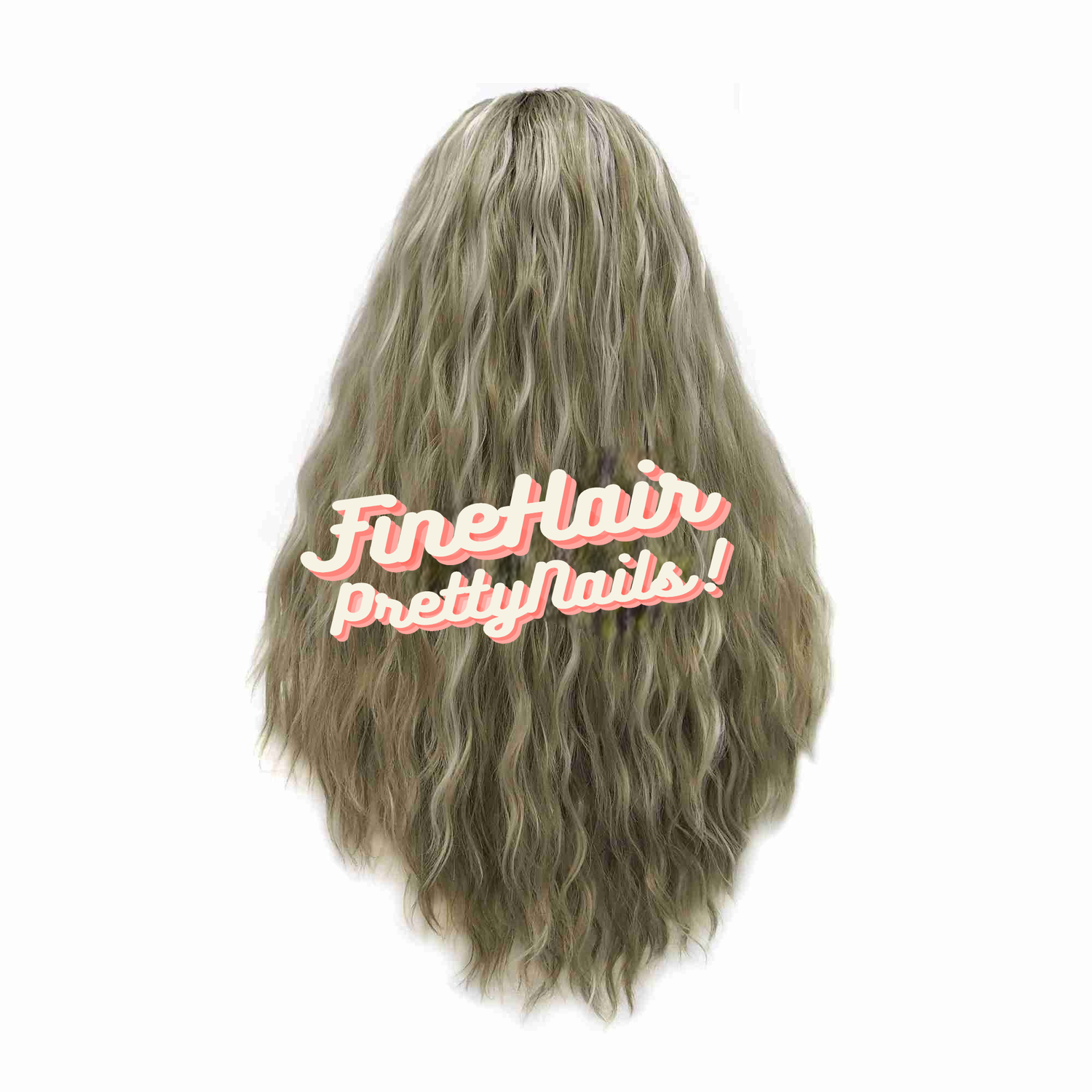 back view of blonde wavy wig with platinum blond highlights on mannequin head