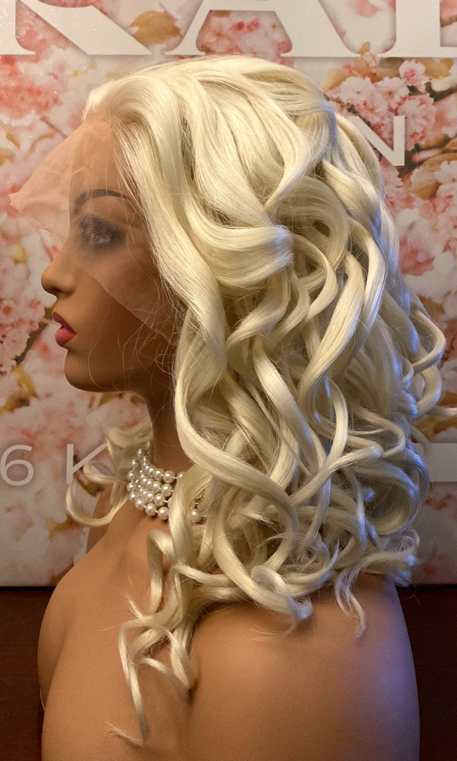 PREMIUM CURLY ICY PLATINUM BLONDE HUMAN HAIR BLEND LACEFRONT WIG